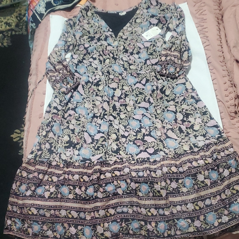 Billabong Black Floral V‑Neck Long Dress